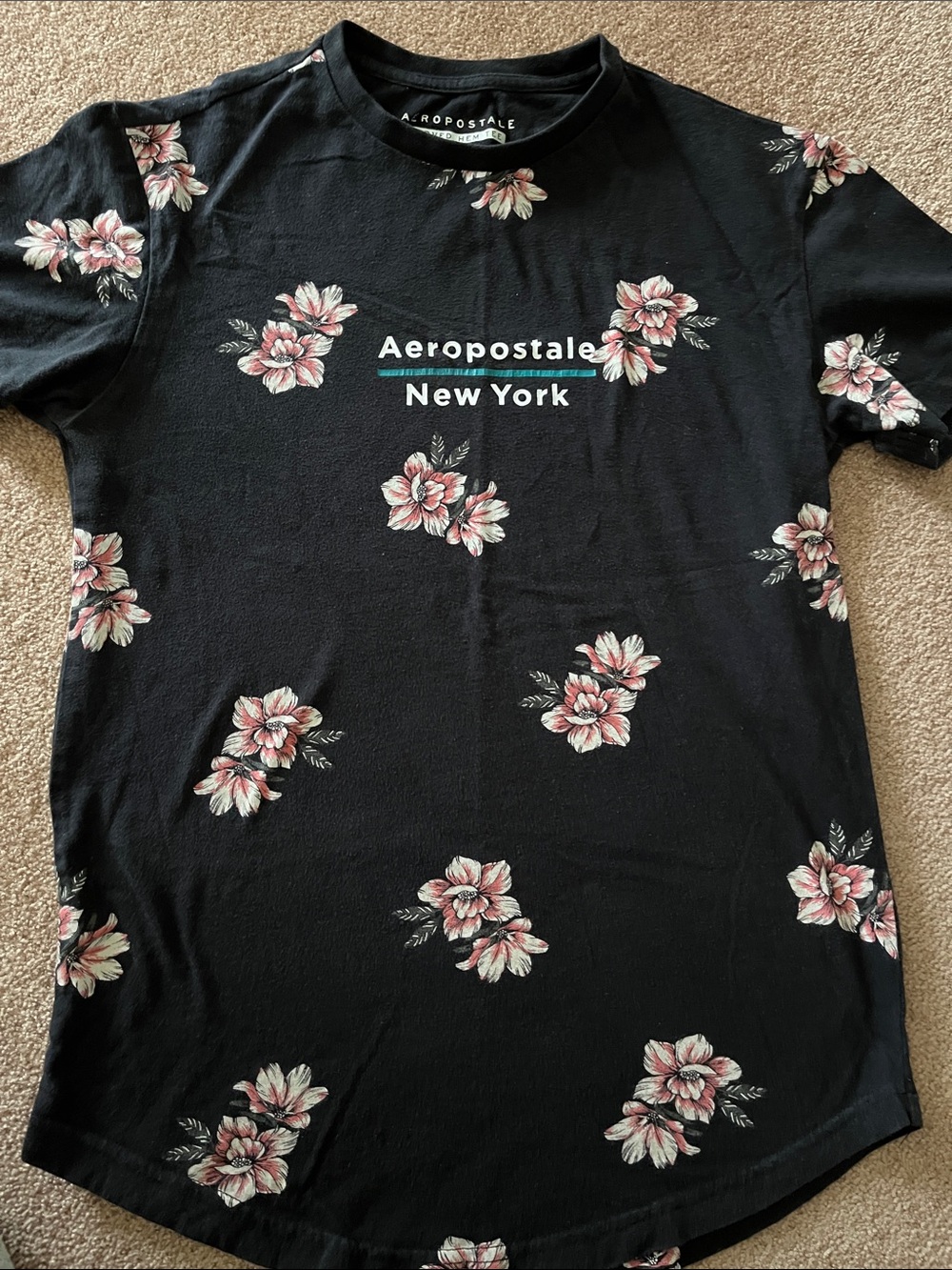 Aeropostale Black Tee with Pink Floral Print